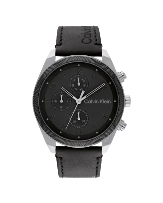 Rel&oacute;gio Homem Preto e A&ccedil;o em Pele Preta