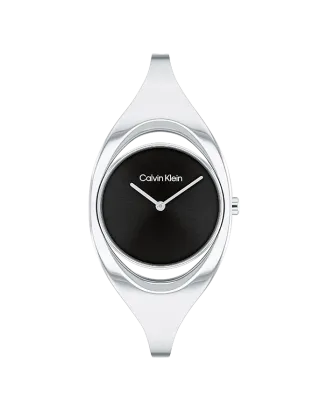 Relógio Senhora Preto e Aço com Bangle S/M