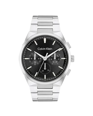 Relógio Homem Multifunções Preto e Prateado em Aço