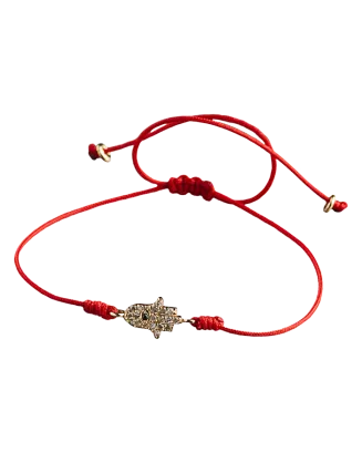 Pulseira Mini Hamsa Corda Vermelha, Ouro Rosa E Diamantes