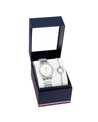 Set Mulher Rel&oacute;gio e Pulseira A&ccedil;o