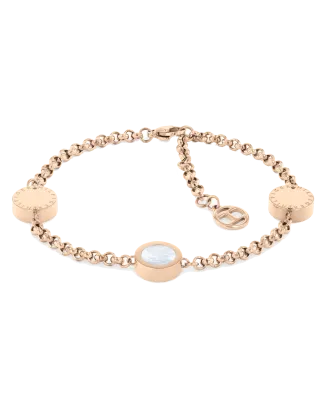 Pulseira Aço Dourado Rosa Madrepérola