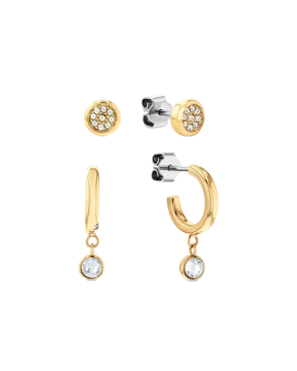 Set Mulher Brincos A&ccedil;o Dourado Cristais