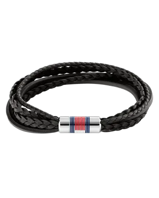 Pulseira Pele Preta Fecho Aço Íman