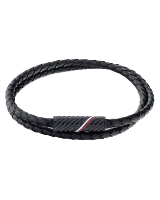 Pulseira Dupla Pele Preta e Aço IP Íman