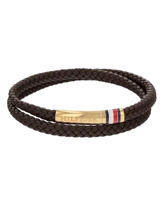 Pulseira dupla Homem aço e pele castanha