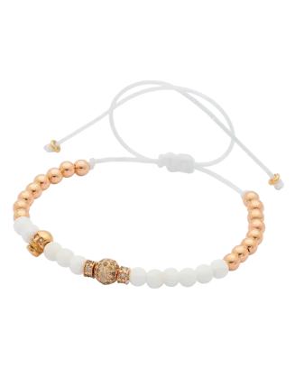 Pulseira Corda Beads Ouro Rosa, Branca E Diamantes Castanhos