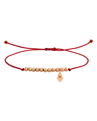 Pulseira Mini Hamsa Corda Vermelha e Ouro Rosa