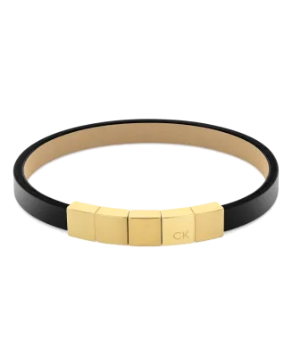 Pulseira Homem em Pele Preta e Dourado