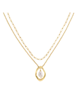 Colar Duplo Senhora Dourado com Pérola