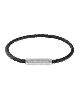 Pulseira Ajustável Homem em Aço e Pele Preta