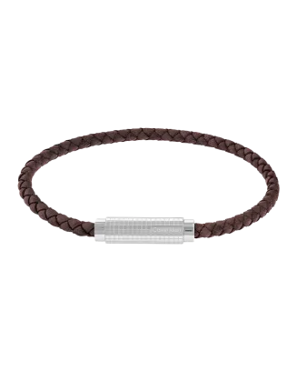 Pulseira Ajustável Homem em Aço e Pele Castanha