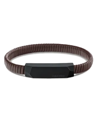 Pulseira Homem em Aço Preto e Pele Castanha