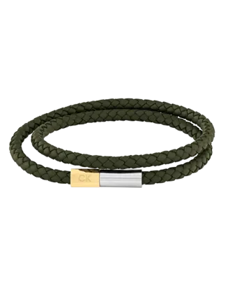 Bracelete Dupla Homem em Aço e Pele Verde