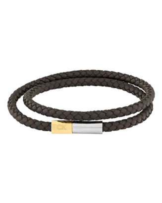 Bracelete Dupla Homem em Aço e Pele Castanho