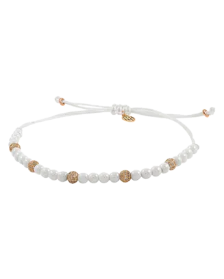 Pulseira Corda Ceramica Branca, Ouro Rosa e Diamantes