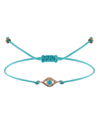 Pulseira Mini Evil Eye Turquesa, Ouro Rosa E Diamantes