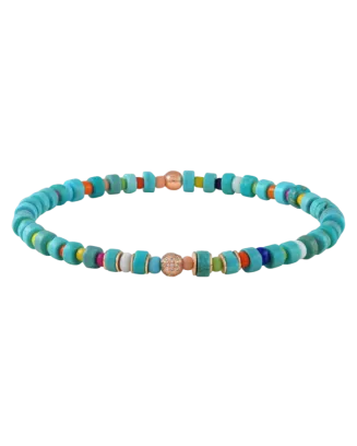 Pulseira Energy Beads Ouro Rosa, Turquesa E Diamantes