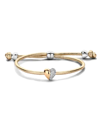 Pulseira Corda Dourada Love Ouro Rosa E Prata