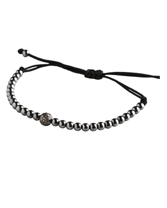 Pulseira Corda Beads Prata E Diamantes Pretos