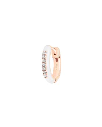 Brinco Único Ouro Rosa, Esmalte Branco e Diamantes