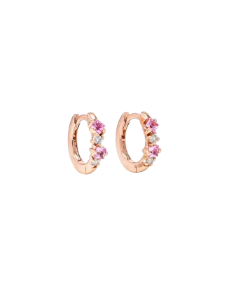 Brincos Argola Ouro Rosa, Safiras Rosa e Diamantes