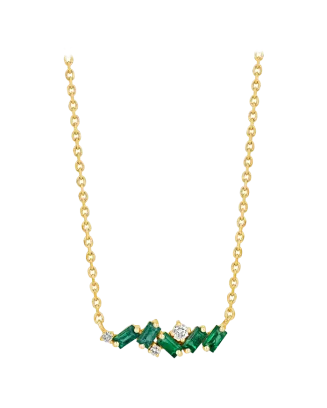Colar Ouro Amarelo, Esmeraldas e Diamantes