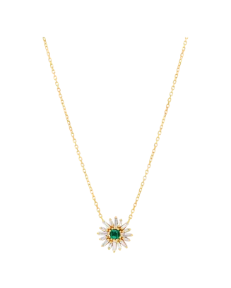 Colar Princesa Flor de Esmeralda Em Ouro Amarelo e Diamantes
