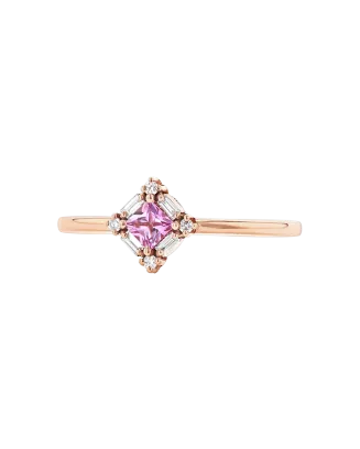 Anel Ouro Rosa, Safira Rosa e Diamantes