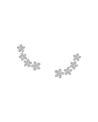 Brincos Climber Wild Flower Ouro Branco E Diamantes
