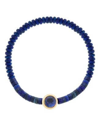 Pulseira Ouro Amarelo, Lapis Lazuli E Safira Azul