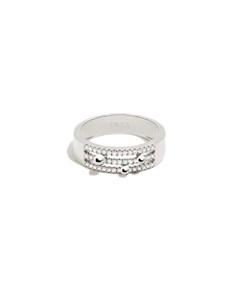 Anel Ouro Branco e Diamantes