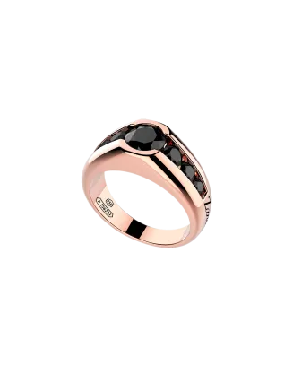 Anel Ouro Rosa E Diamantes Pretos