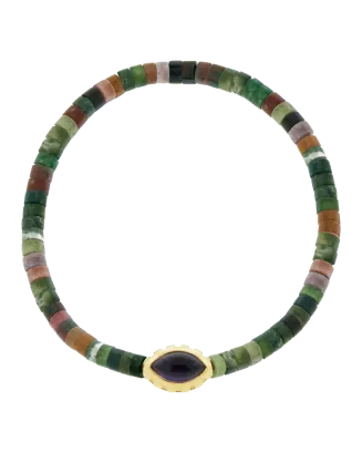 Pulseira Olho Ouro Amarelo, Amestista, Peridoto E Agata