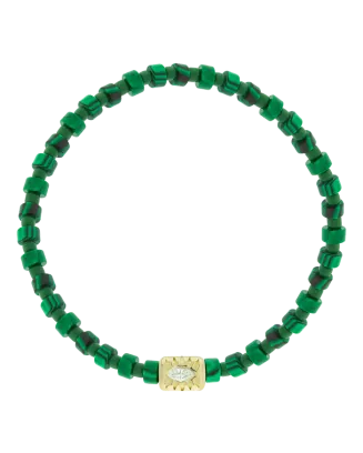 Pulseira Ouro Amarelo, Malaquite E Diamante