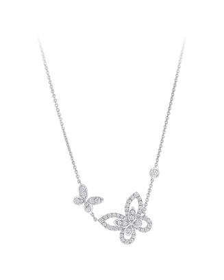Colar Double Butterfly em Ouro Branco e Diamantes