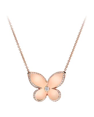 Colar Pendente Butterfly Ouro Rosa E Diamantes