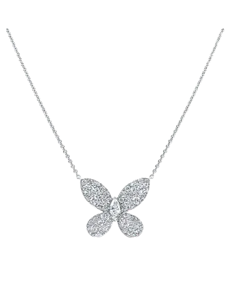 Colar Pendente Mini Butterfly Ouro Branco E Diamantes
