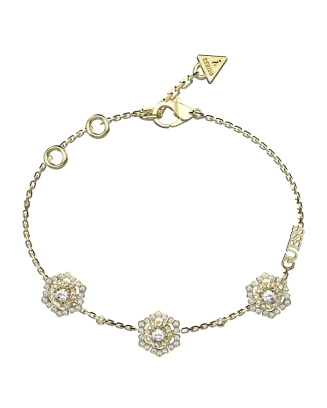 Pulseira em Aço Dourada com 3 Pendentes e Pedras Brilhantes