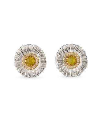 Brincos Blossoms Prata com Ágata Amarela e Diamantes