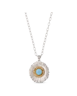 Colar Pendente Blossoms Prata com Ágata Azul e Diamantes