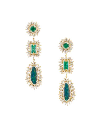Brincos Ouro Rosa, Esmeraldas e Diamantes