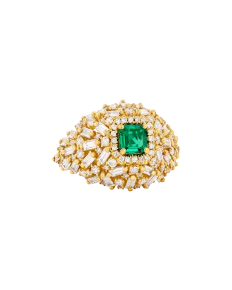 Anel Dome One Of A Kind Ouro Amarelo, Diamantes e Esmeralda