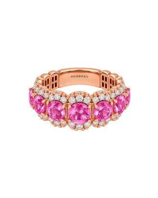 Anel Ouro Rosa, Diamantes E Safiras Rosa