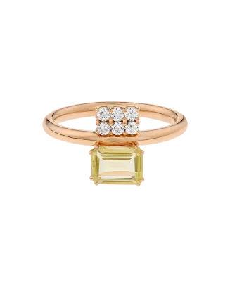 Anel Swallowtail Ouro Rosa Quartzo e Diamantes