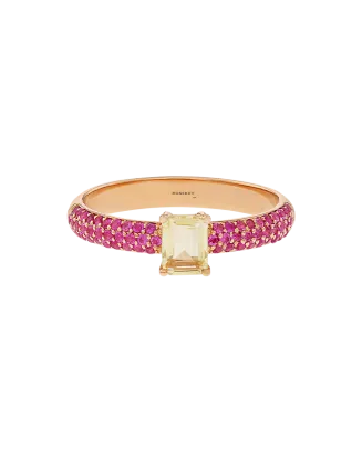 Anel Sweet Briar Ouro Rosa Quartzo e Safiras