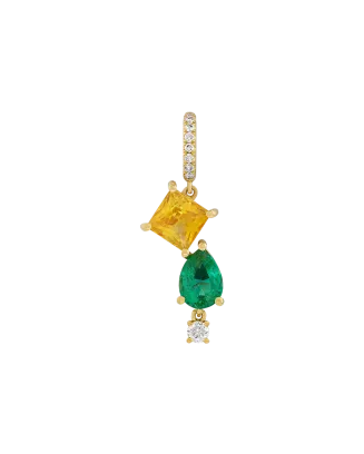 Pendente Ouro Amarelo, Esmeralda, Safira e Diamantes