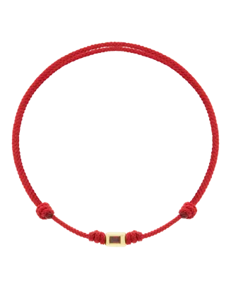 Pulseira Vermelha em Corda, Ouro Amarelo E Rubi