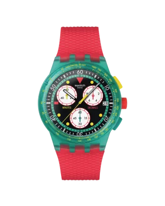 Rel&oacute;gio Swatch homem Cron&oacute;grafo verde e vermelho Neon