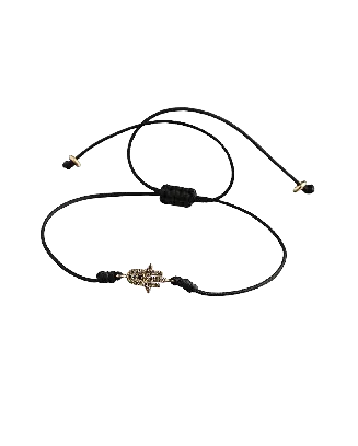 Pulseira Hamsa Corda Preta, Ouro Rosa E Diamantes